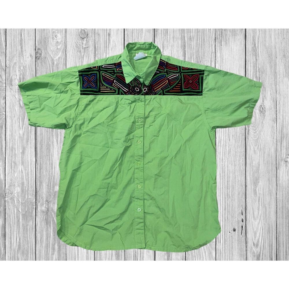 Panama Tropical Bold Retro Short Sleeve Button Up Shirt Men’s Size Small Green
